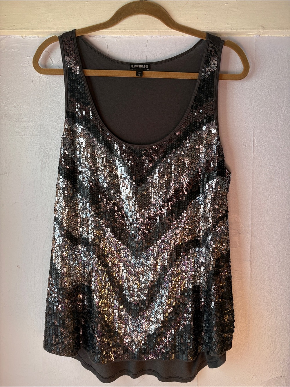 Express Black and Silver Sequin Tank